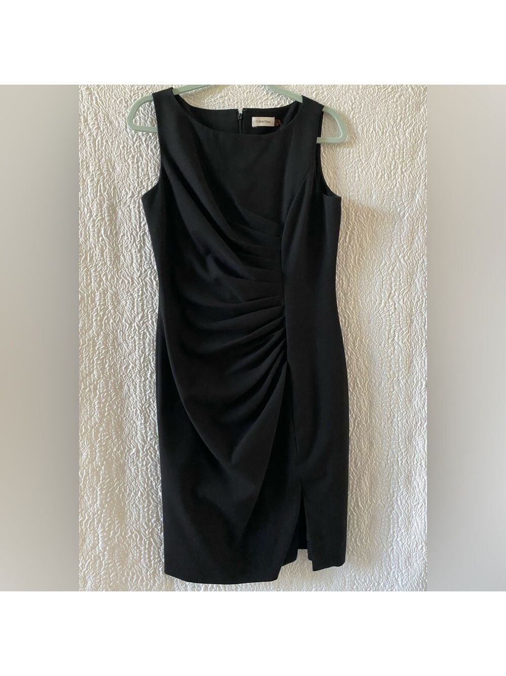 Calvin Klein Frontburst Jewel Neck Sleeveless Ruched Sheath Dress
